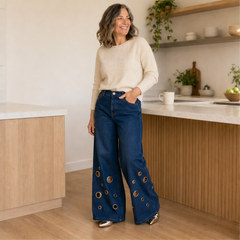 Marlowick – Vintage Wide-Leg Jeans with Gold Eyelet Detail + 50% OFF