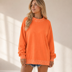 Fernbay – Oversized Polka-Dot Trim Color Block Pullover Top + 50% OFF