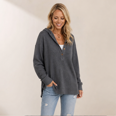 Warmholm – Waffle Knit Henley Hoodie Top + 50% OFF