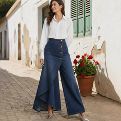 Marlowick – Asymmetrical Wrap-Front High-Waist Wide-Leg Jeans + 50% OFF