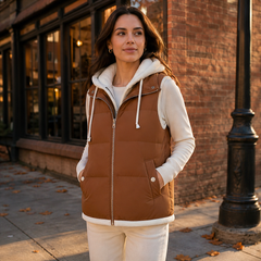 Foldwick – Faux Two-Piece Sherpa Hood Puffer Vest + 50% OFF