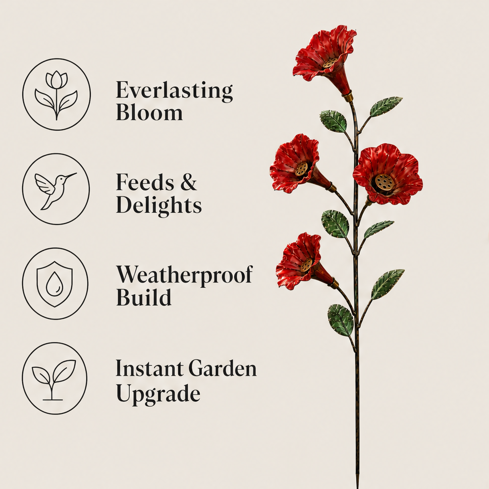 Larkspur &amp; Wren – Hand-Painted Hummingbird Feeder Garden Stake + 50% OFF features