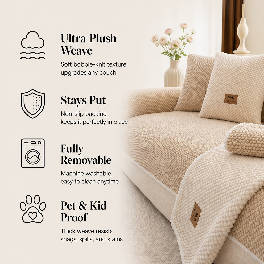 Snugbloom – Thick Bobble-Knit Non-Slip Removable Couch Cover + 50% OFF features