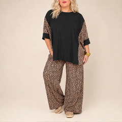 Fauxpelle – Oversized Tunic & Wide-Leg Pants Leopard Two-Piece Set + 50% OFF