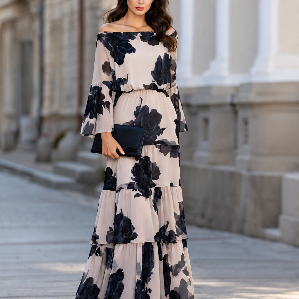 Rosemere – Off-Shoulder Floral Ruffle Hem Maxi Dress + 50% OFF lifestyle