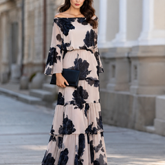 Rosemere – Off-Shoulder Floral Ruffle Hem Maxi Dress + 50% OFF