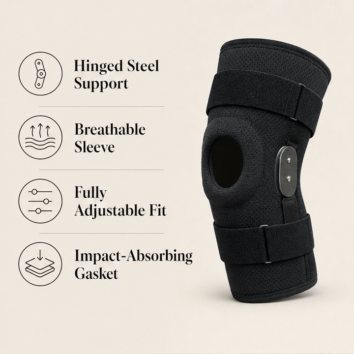 Hinglok – Steel-Hinged Adjustable Knee Brace for Sport and Recovery + 50% OFF features