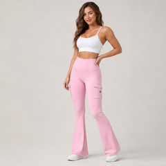 Flarelyn – High-Waist Flare Cargo Pocket Yoga Pants + 50% OFF