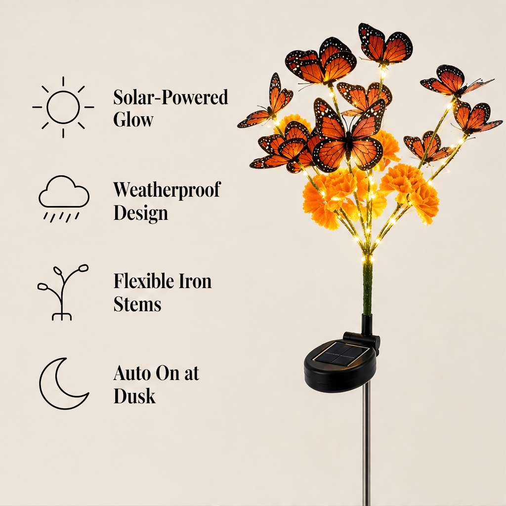 Amberwick – Solar Marigold &amp; Butterfly Memorial Garden Light + 50% OFF features