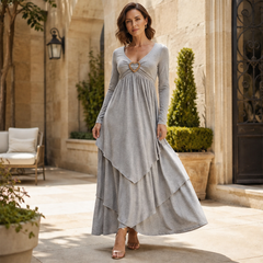 Tierwyn – Slimming A-Line Layered Maxi Dress with Heart Detail + 50% OFF