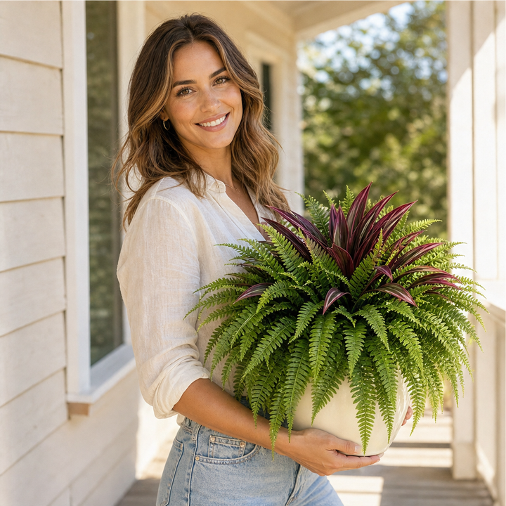 Fernholt – UV-Resistant Realistic Artificial Fern with Red Accent Leaves + 50% OFF lifestyle