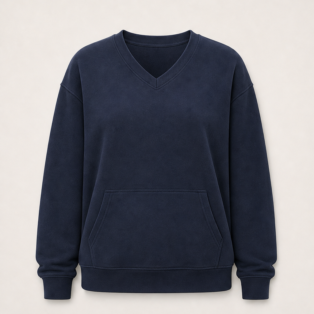 Softmere – Kangaroo Pocket V-Neck Oversized Sweatshirt + 50% OFF Navy