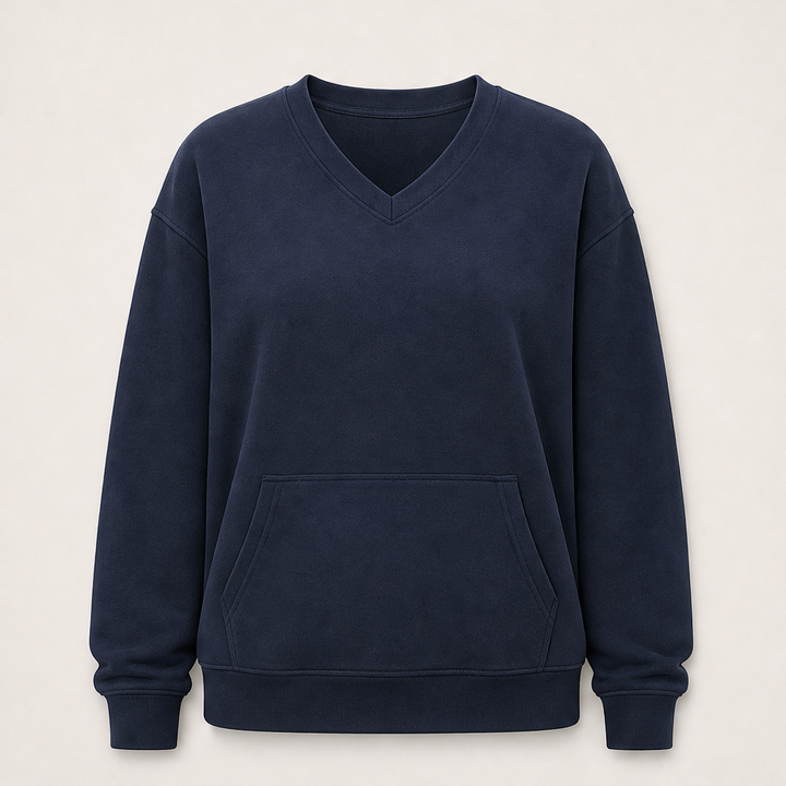 Softmere – Kangaroo Pocket V-Neck Oversized Sweatshirt + 50% OFF Navy