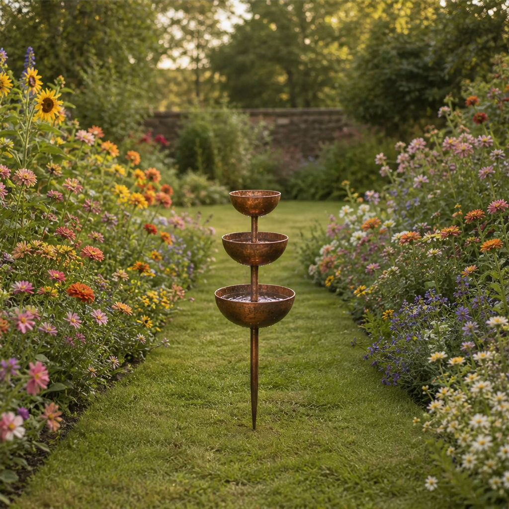 Copperbrook – Weatherproof 3-Tier Cascade Bird Bath with Ground Stake + 50% OFF lifestyle