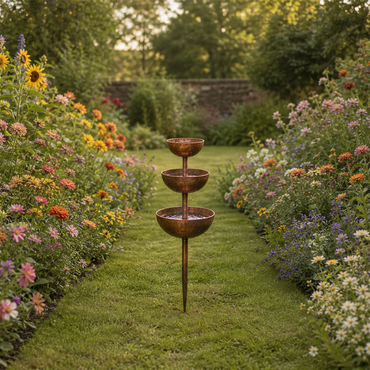 Copperbrook – Weatherproof 3-Tier Cascade Bird Bath with Ground Stake + 50% OFF lifestyle
