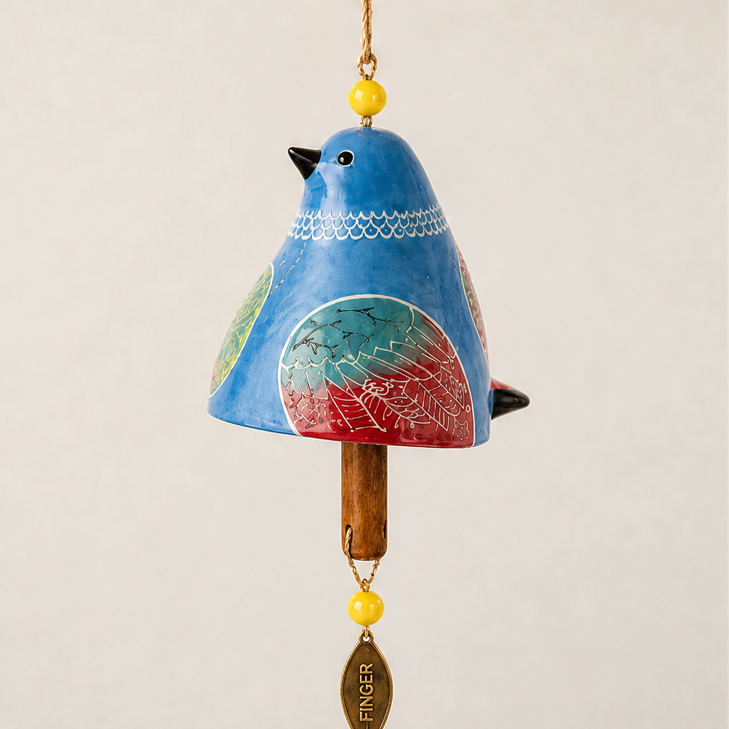 Sparrowbloom – Hand-Painted Folk Art Bird Wind Chime + 50% OFF Blue