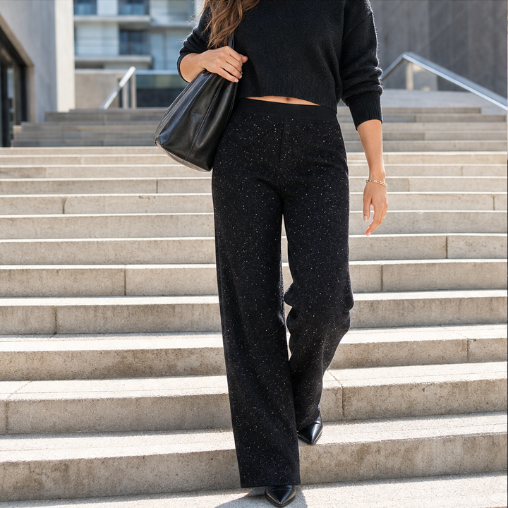 Glimmerwick – Sparkling High-Waist Straight-Leg Pants + 50% OFF features
