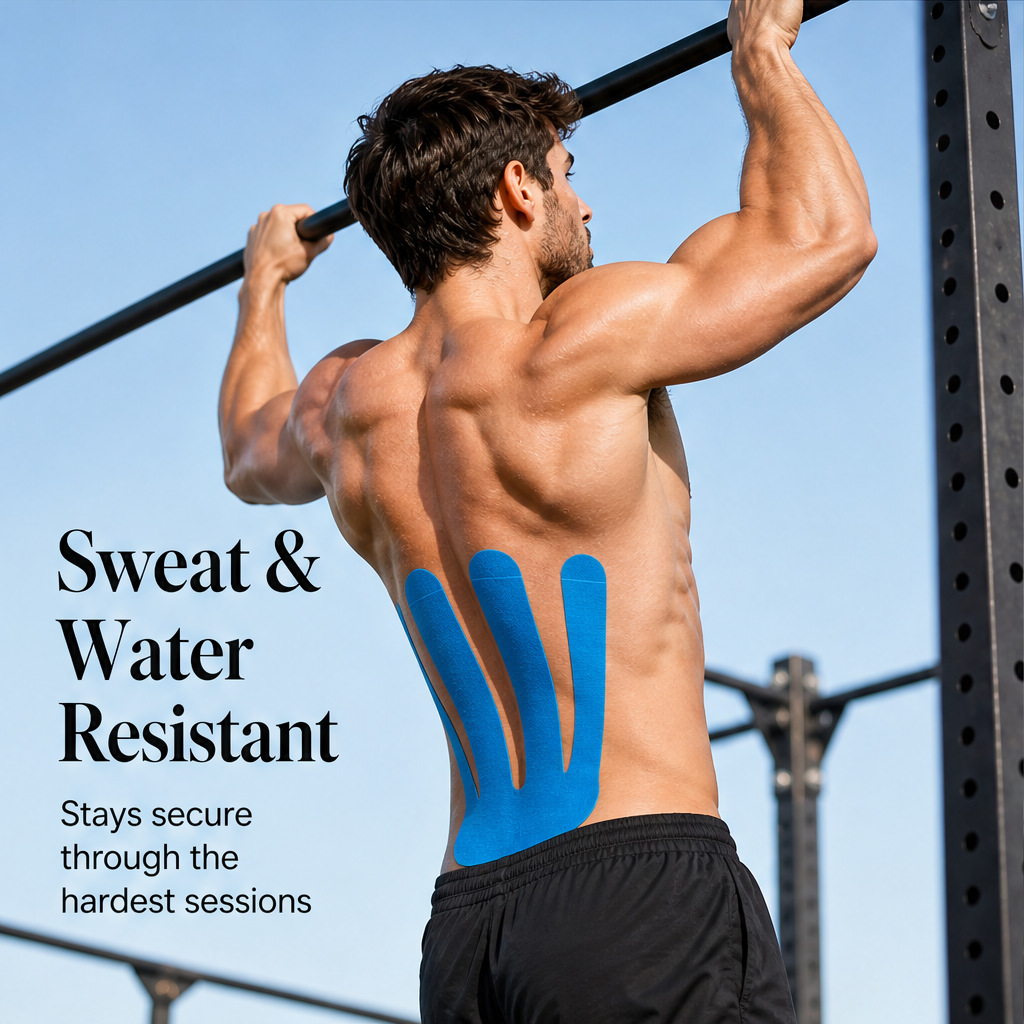 Flexcura – Pre-Cut Water-Resistant Kinesiology Tape for Lower Back Support + 50% OFF features