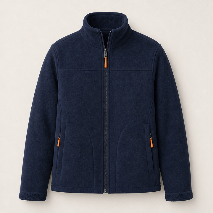 Sherpelle – Sherpa-Lined Reversible Mock Neck Zip Jacket + 50% OFF Navy