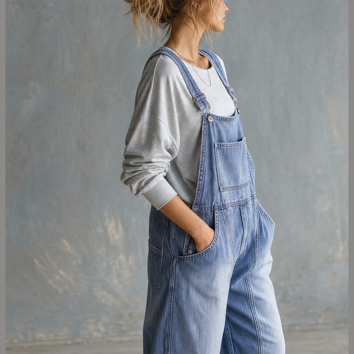 Wanderloom – Oversized Adjustable-Strap Washed Denim Overalls + 50% OFF features