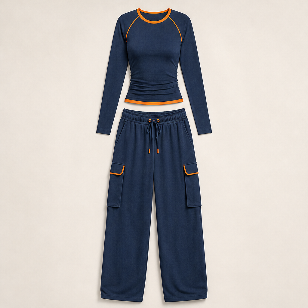 Ashcroft Athletics – Retro Color-Blocked Cotton Top and Pants Set + 50% OFF Navy