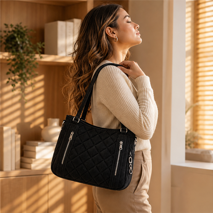 Corduvelle – Quilted Corduroy Multi-Way Shoulder Bag + 50% OFF features