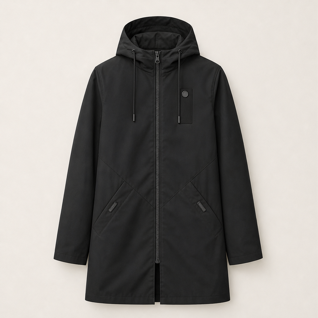 Marlowick – Water-Repellent Hooded Mid-Length Coat + 50% OFF Black