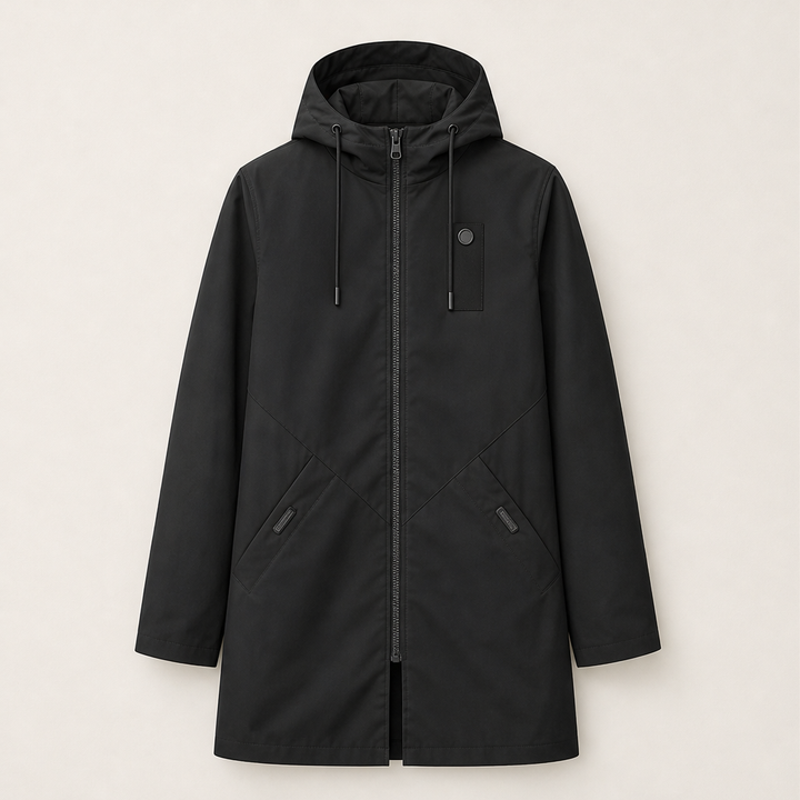 Marlowick – Water-Repellent Hooded Mid-Length Coat + 50% OFF Black