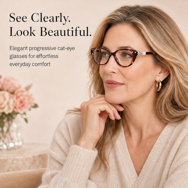 Lumendale – Cat-Eye Progressive Reading Glasses with Pearl Hinge + 50% OFF features