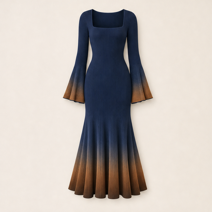 Sablecroft – Ombre Ribbed Knit Fitted Mermaid Midi Dress + 50% OFF Navy