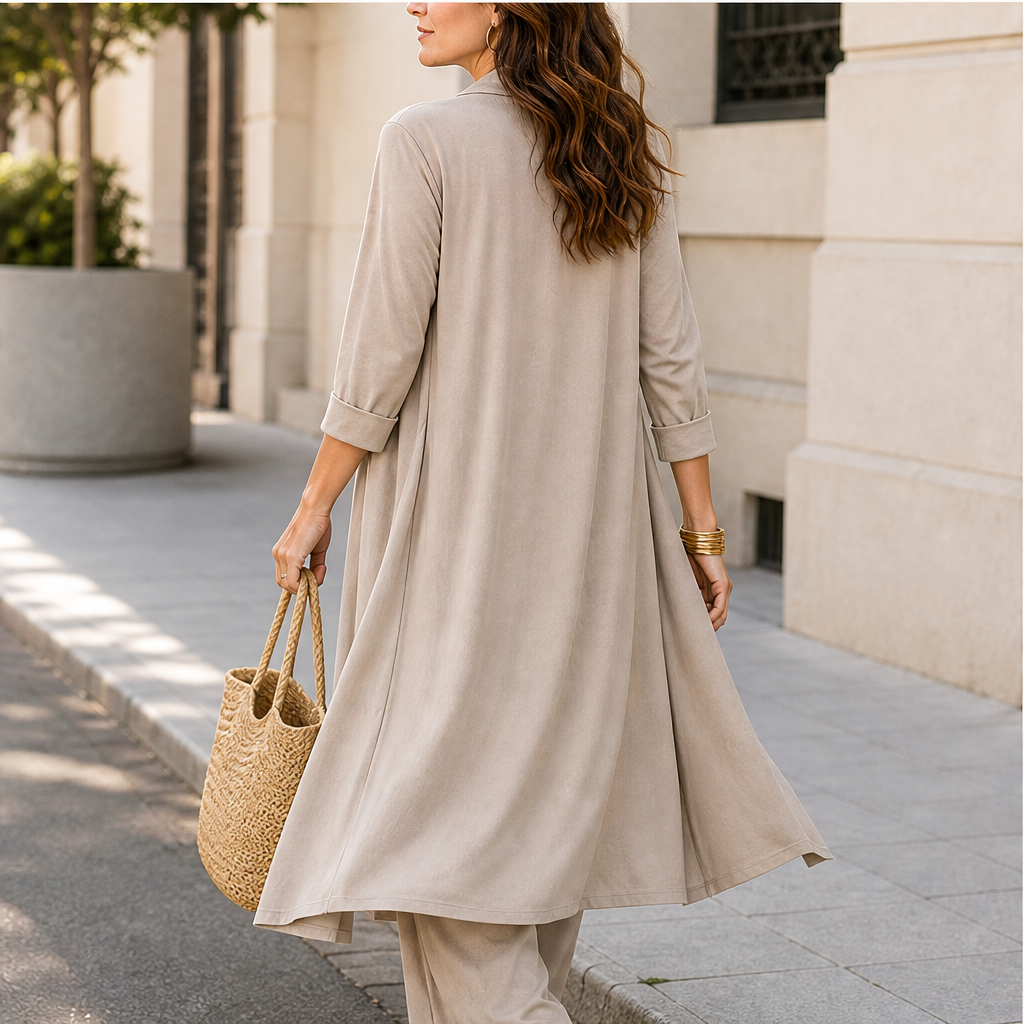 Cowlden – Draped Cowl Top, Wide-Leg Pants &amp; Long Cardigan 3-Piece Set + 50% OFF features