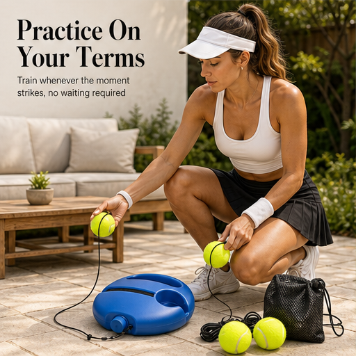 Rallywick – Solo Rebound Tennis Trainer with Cord Balls &amp; Mesh Bag + 50% OFF features