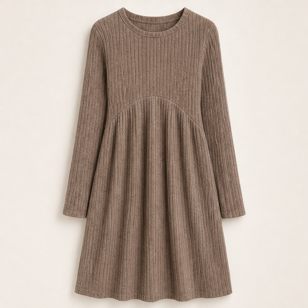 Cambrielle – Ribbed A-Line Midi Dress with Hidden Pockets + 50% OFF Brown