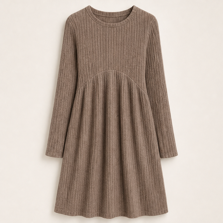 Cambrielle – Ribbed A-Line Midi Dress with Hidden Pockets + 50% OFF Brown