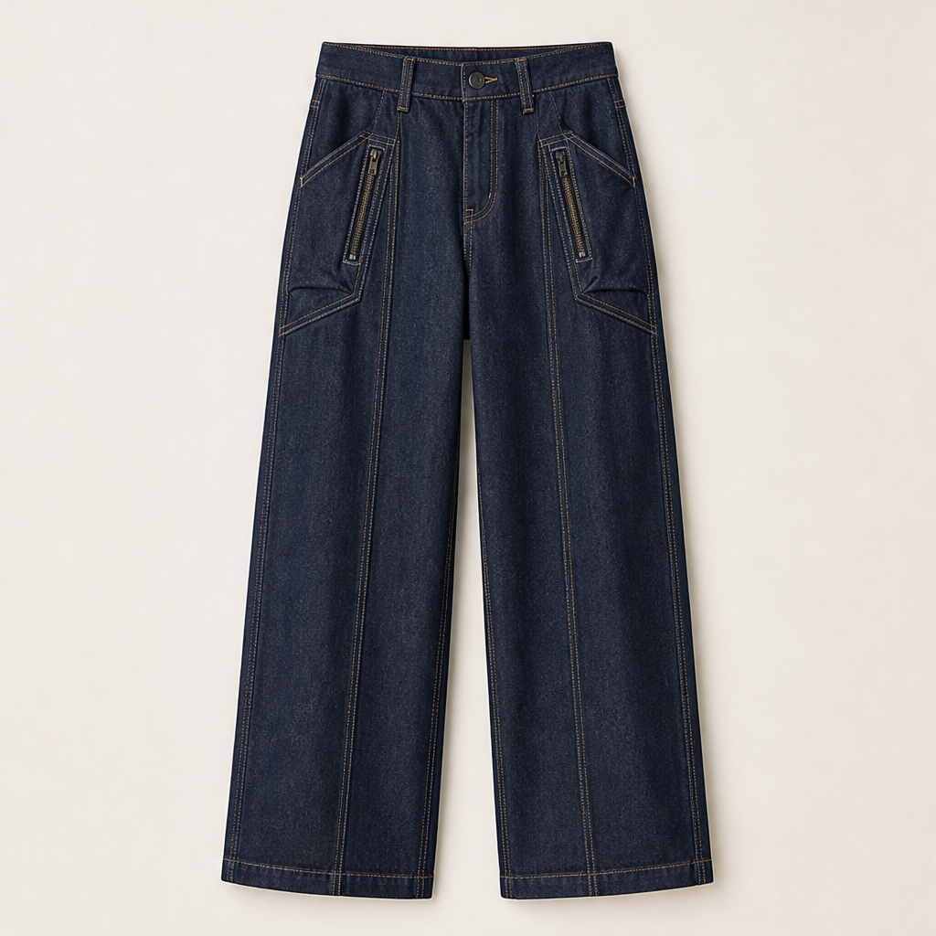 Denwick – Faux Denim Stretch Cargo Pants with Zip Pockets + 50% OFF Navy