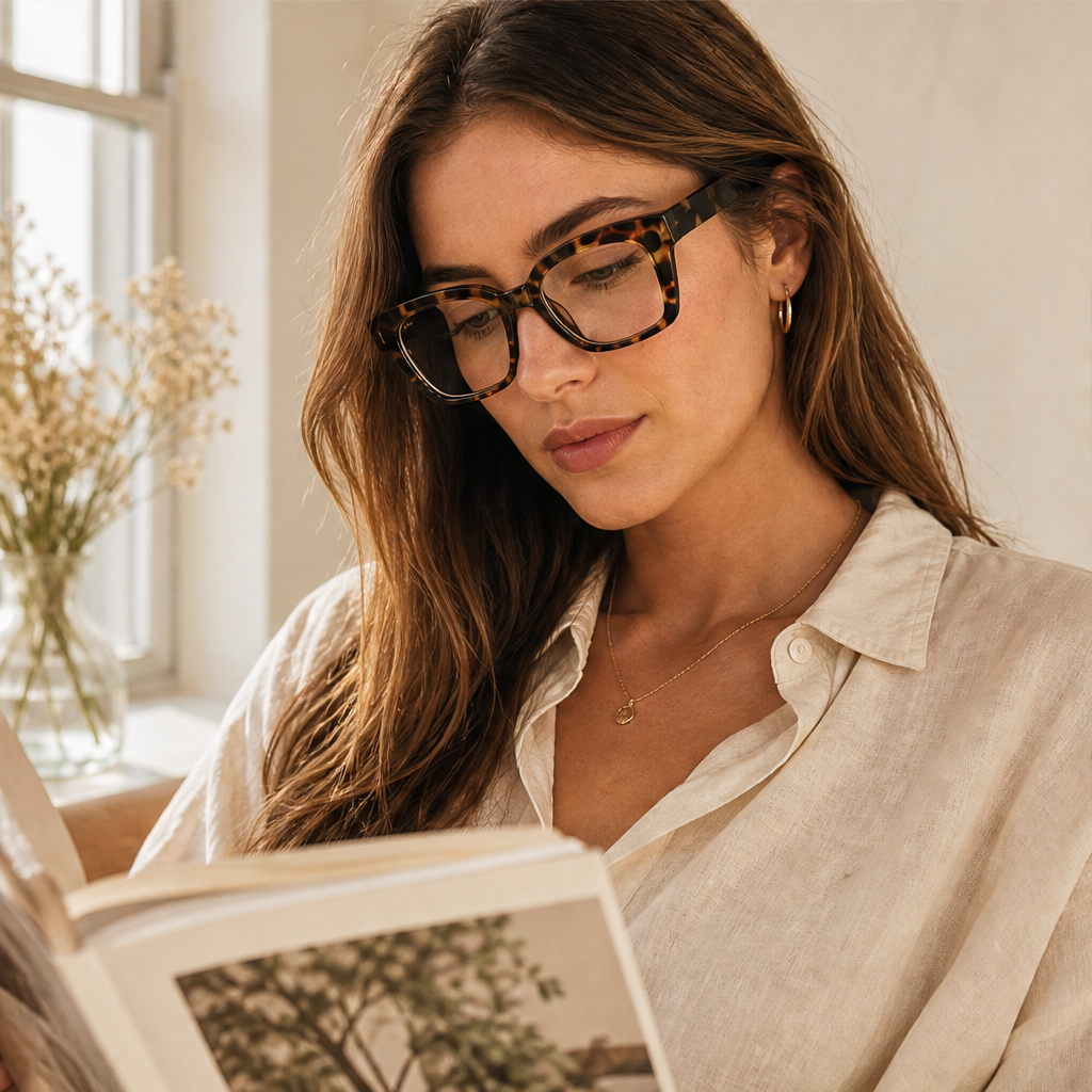 Amberloe – Blue Light Blocking Oversized Square Reading Glasses + 50% OFF features