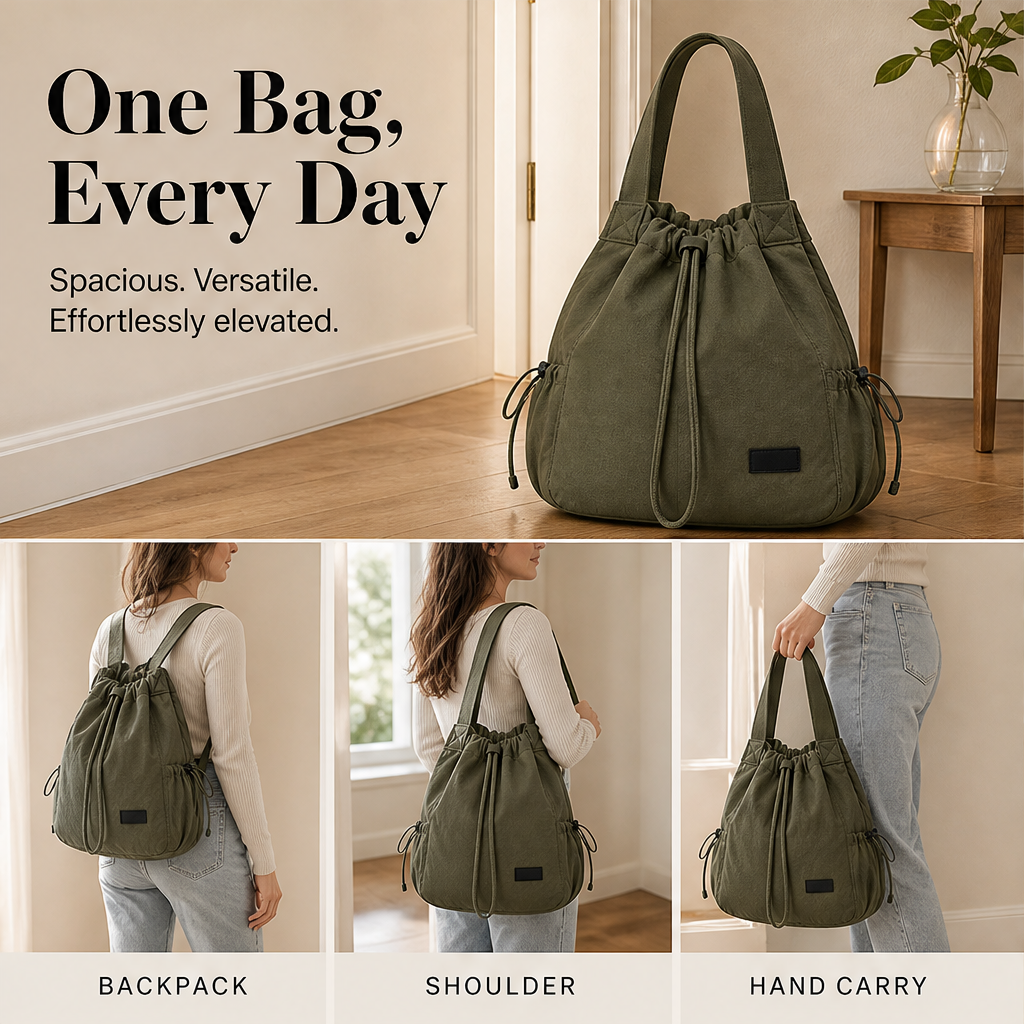 Cordelli – Slouchy Three-Way Drawstring Tote Backpack + 50% OFF features