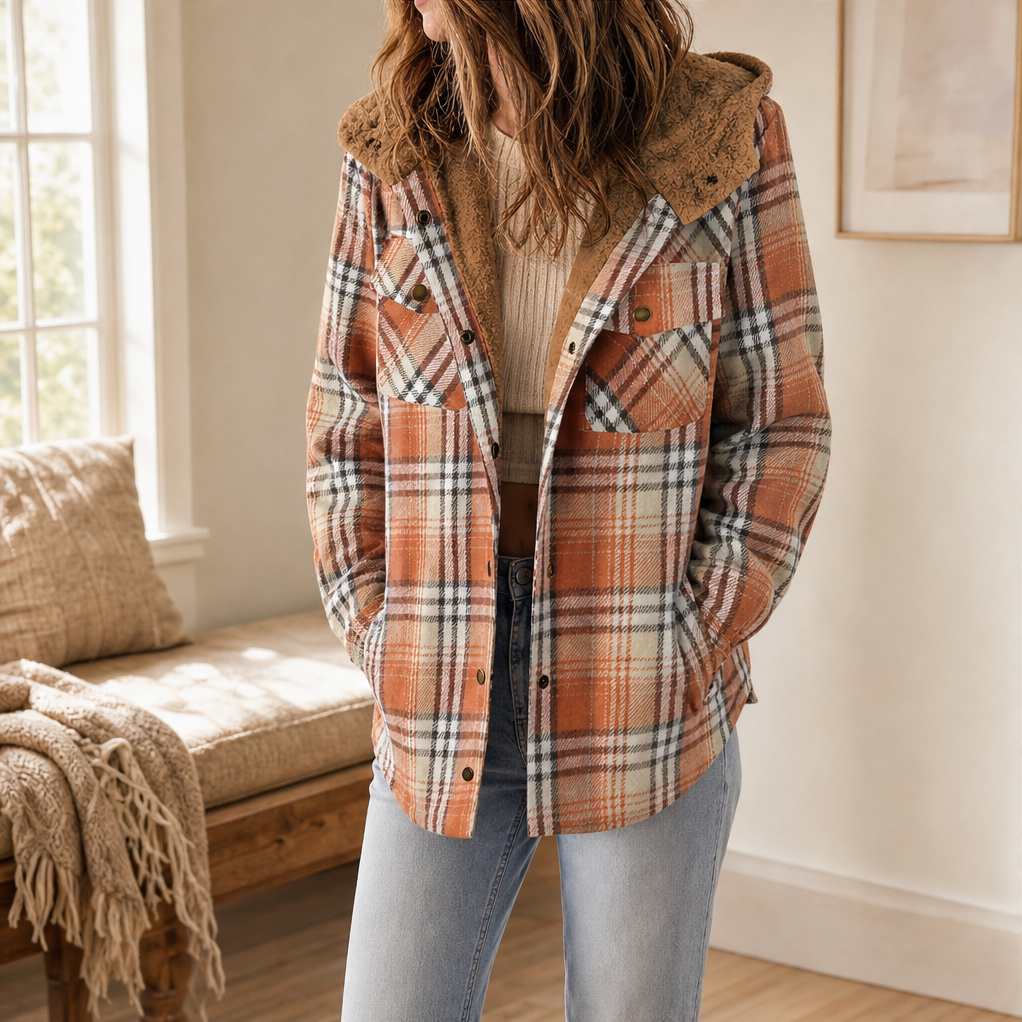 Wrenfield – Sherpa-Hood Thickened Flannel Plaid Shirt Jacket + 50% OFF features