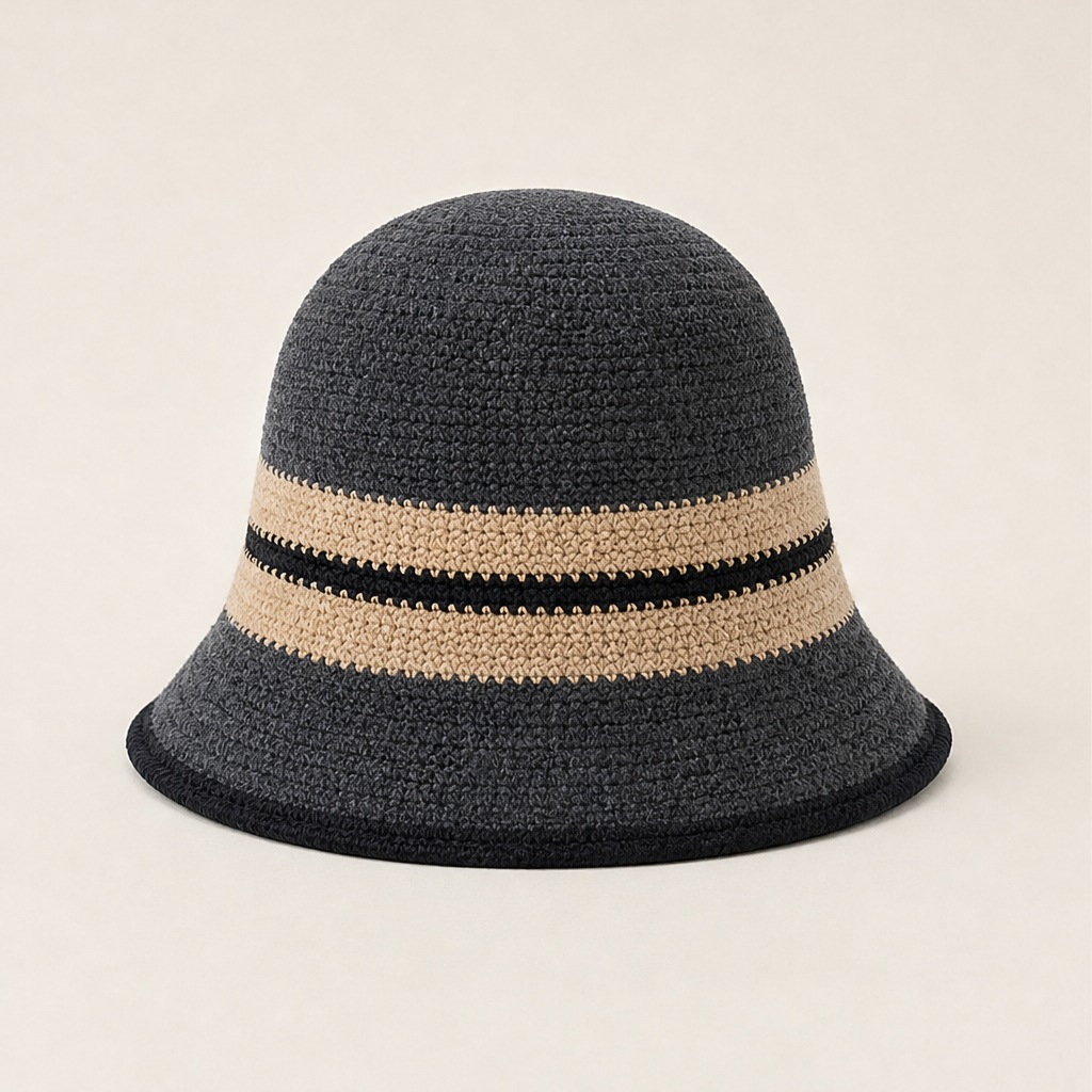 Clochet – Foldable Striped Knit Cloche Bucket Hat + 50% OFF Grey