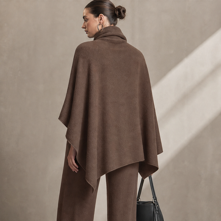 Draperie – Draped Turtleneck Cape &amp; Wide-Leg Pants Set + 50% OFF features