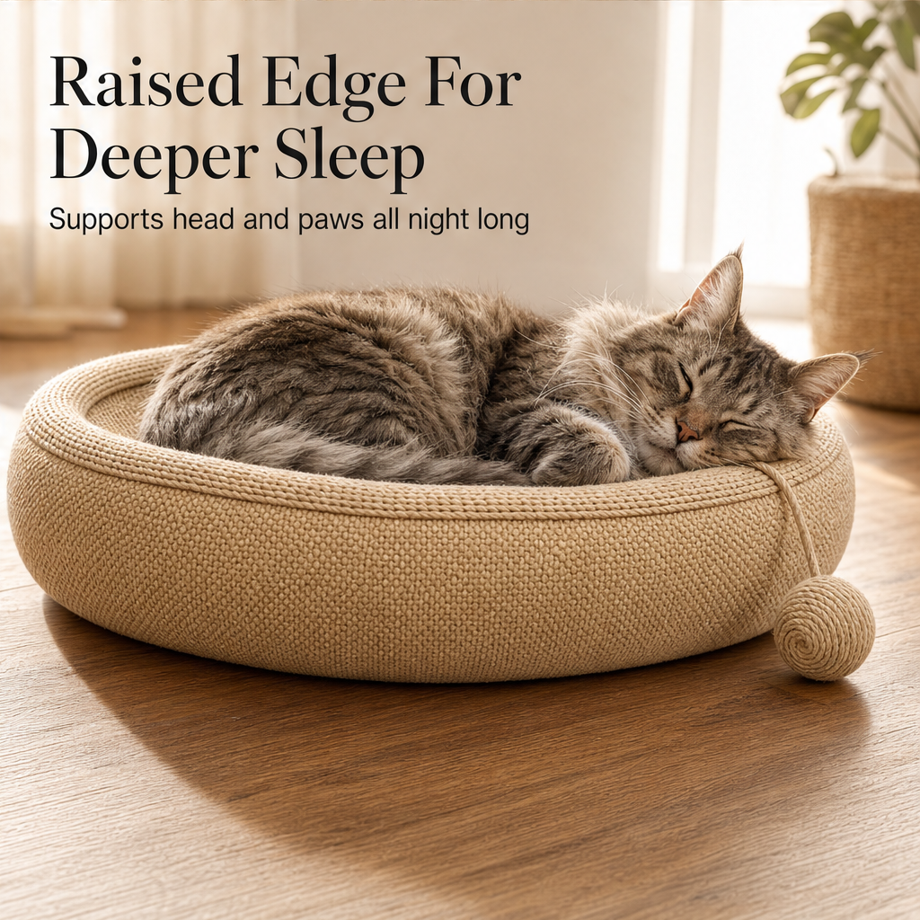 Scratchnook – Sisal Scratcher Bed with Built-In Toy Ball + 50% OFF features
