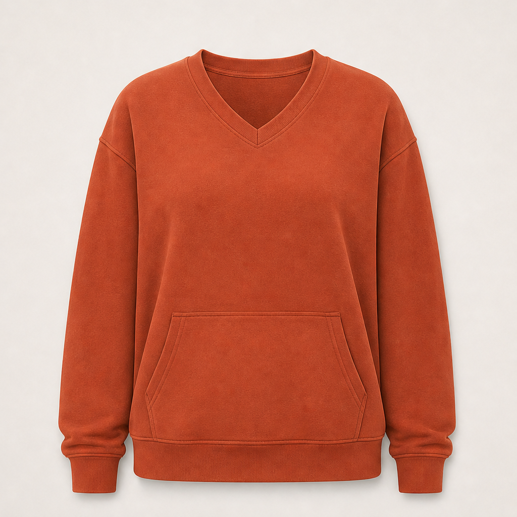 Softmere – Kangaroo Pocket V-Neck Oversized Sweatshirt + 50% OFF Rust