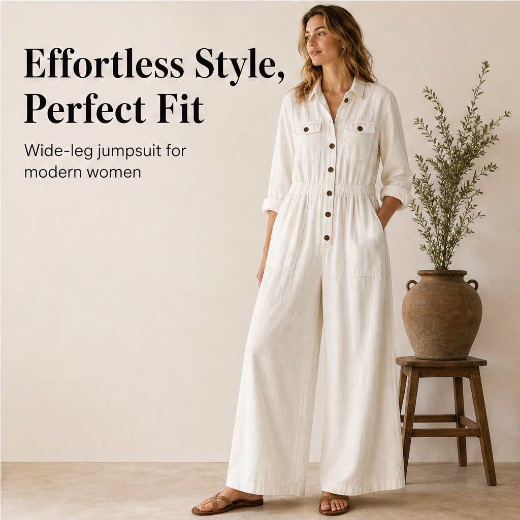 Fieldbury – Relaxed Wide-Leg Cargo Jumpsuit + 50% OFF features