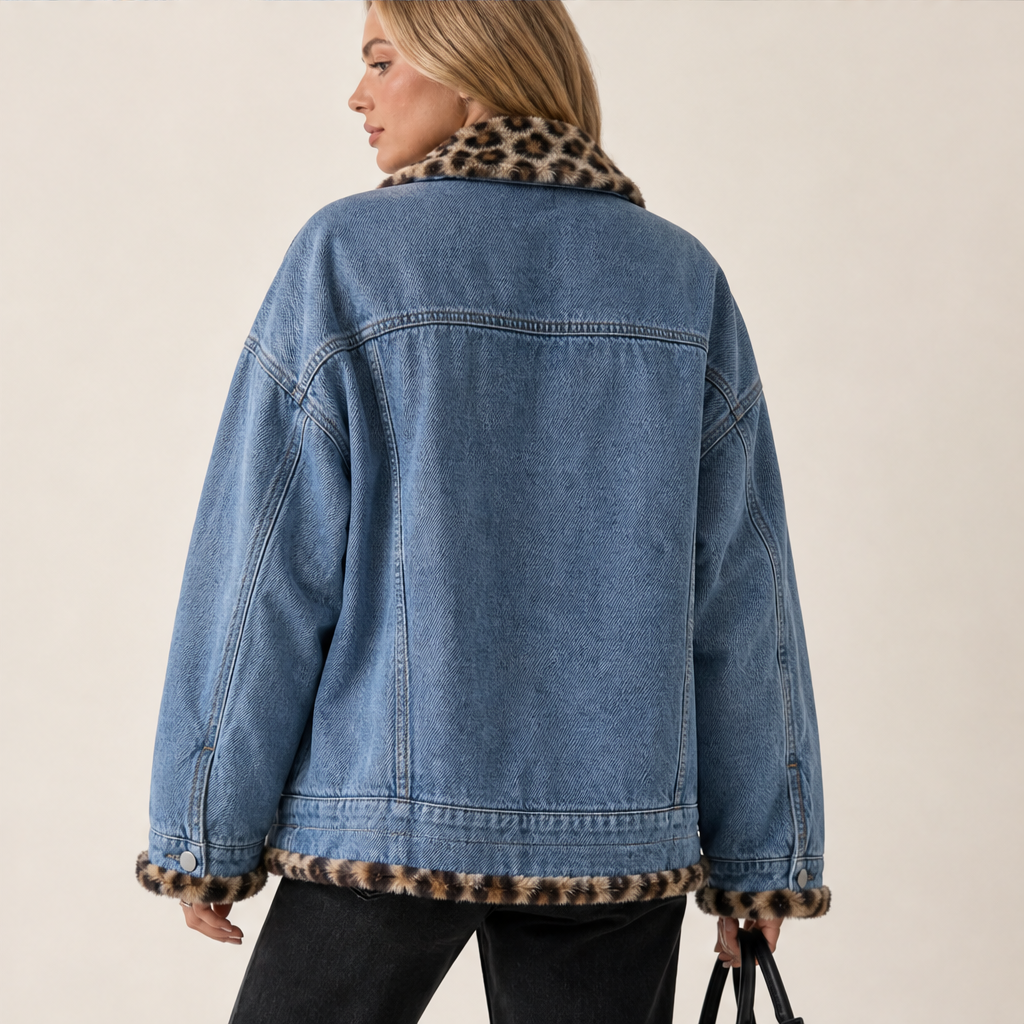 Savann Row – Reversible Leopard Lined Oversized Denim Jacket + 50% OFF features