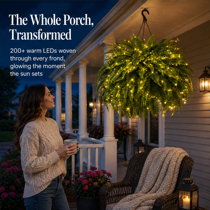 Fernglow – Lit Boston Fern, No Watering Hanging Plant + 50% OFF features