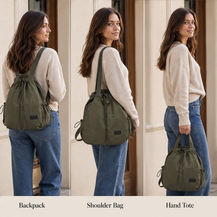 Rovena – 3-Way Convertible Drawstring Tote Backpack + 50% OFF features