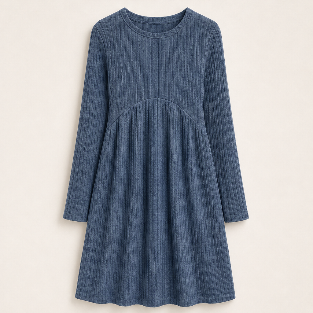 Cambrielle – Ribbed A-Line Midi Dress with Hidden Pockets + 50% OFF Navy