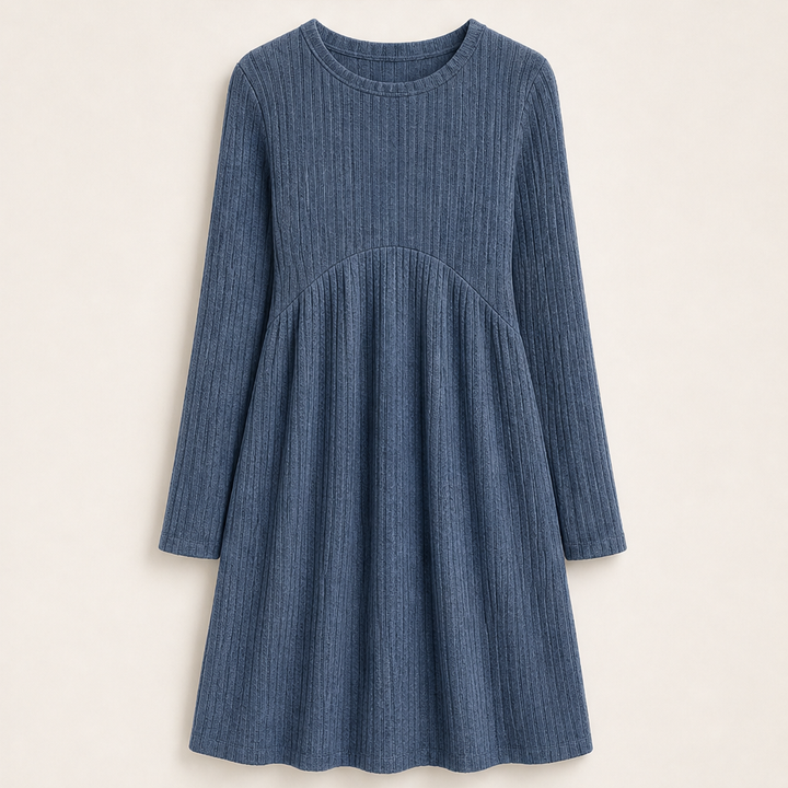 Cambrielle – Ribbed A-Line Midi Dress with Hidden Pockets + 50% OFF Navy