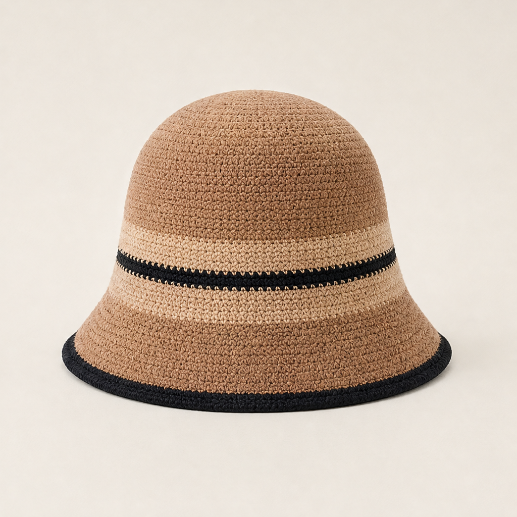 Clochet – Foldable Striped Knit Cloche Bucket Hat + 50% OFF Beige
