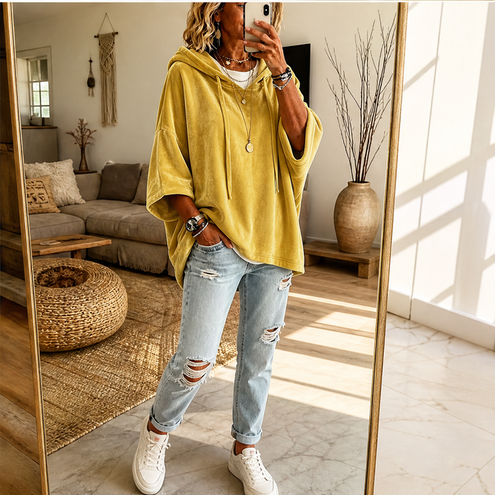 Plushwick – Oversized Velour Drawstring Hoodie with 3/4 Sleeves + 50% OFF features
